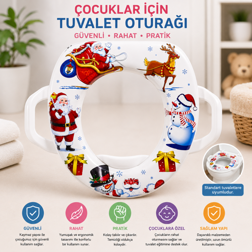 Soft Baby Desenli Çocuk Tuvalet Oturağı Adaptörü | Kulplu, Yumuşak Minderli 3