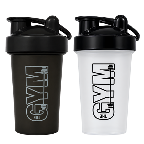 Gym Shaker 550 ML Ölçekli ve Sızdırmaz Kapaklı Protein Shaker 2'li Set (Siyah+Şeffaf)