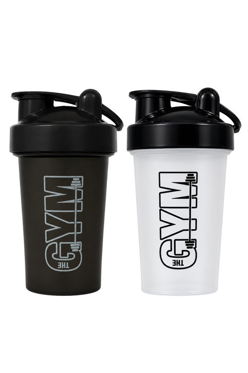 Gym Shaker 550 ML Ölçekli ve Sızdırmaz Kapaklı Protein Shaker 2'li Set (Siyah+Şeffaf)