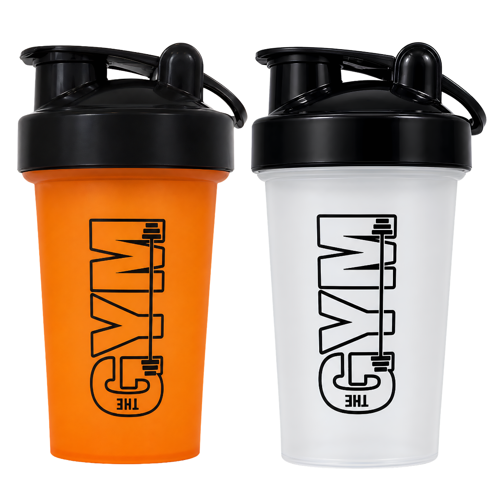 Gym Shaker 550 ML Ölçekli ve Sızdırmaz Kapaklı Protein Shaker 2'li Set (Turuncu+Şeffaf)