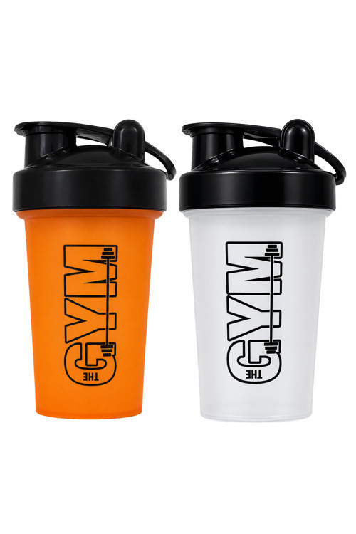 Gym Shaker 550 ML Ölçekli ve Sızdırmaz Kapaklı Protein Shaker 2'li Set (Turuncu+Şeffaf)
