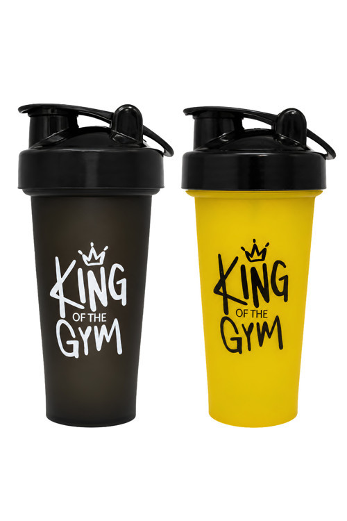 King Of The Gym Shaker 650 ML Ölçekli ve Sızdırmaz Kapaklı Protein Shaker 2'li Set (Siyah+Sarı)