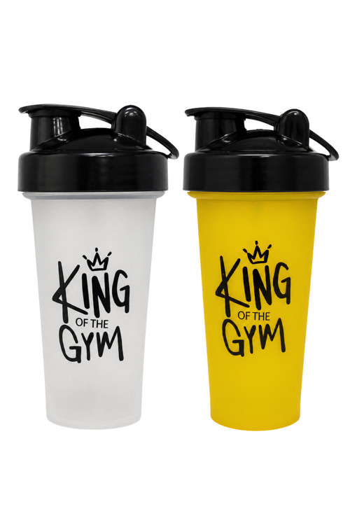 King Of The Gym Shaker 650 ML Ölçekli ve Sızdırmaz Kapaklı Protein Shaker 2'li Set (Şeffaf+Sarı)
