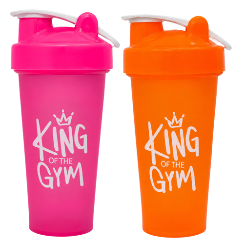 King Of The Gym Shaker 650 ML Ölçekli ve Sızdırmaz Kapaklı Protein Shaker 2'li Set (Pembe+Turuncu)