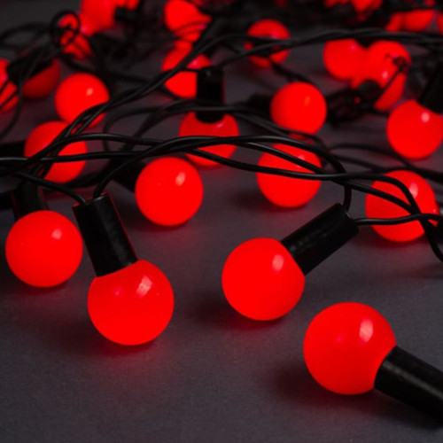 5m 28 LED Mini Top Işık Kırmızı - Fişli, Siyah Kablo, Parti ve Dekorasyon Aydınlatması