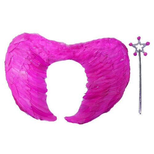 Pembe Katlanabilir Melek Kanadı ve Metalize Yıldız Asa Seti