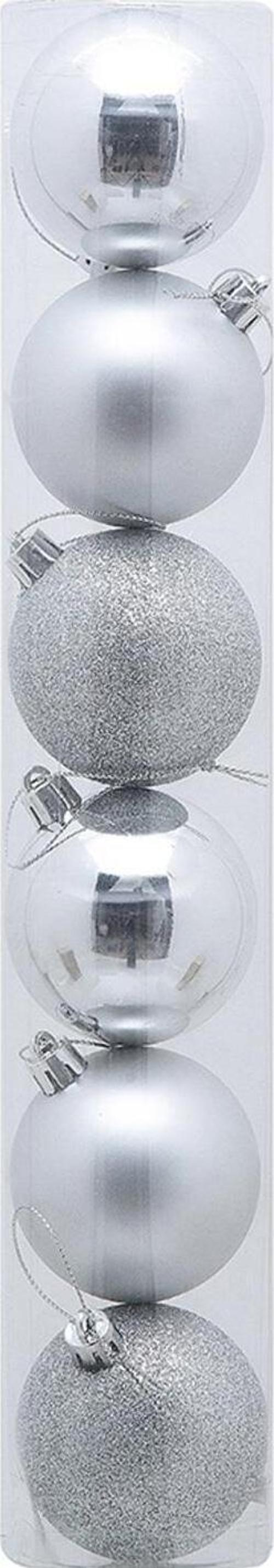 Yılbaşı Ağacı Süsleri 4 cm GÜMÜŞ Top Süs 6 lı Paket GÜMÜŞ Yeni Yıl Süsleri