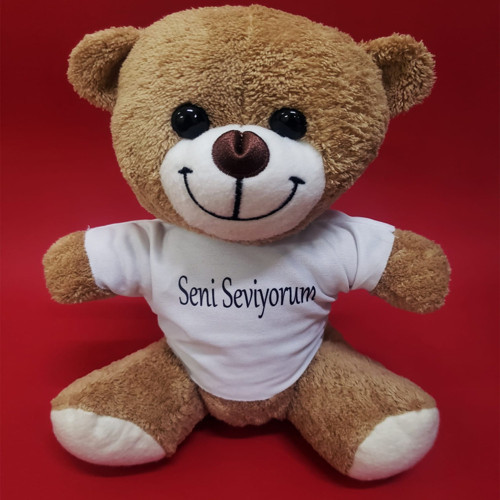 Seni Seviyorum Tişörtlü Ayı - Kahverengi Peluş Özel Tasarım Hediye