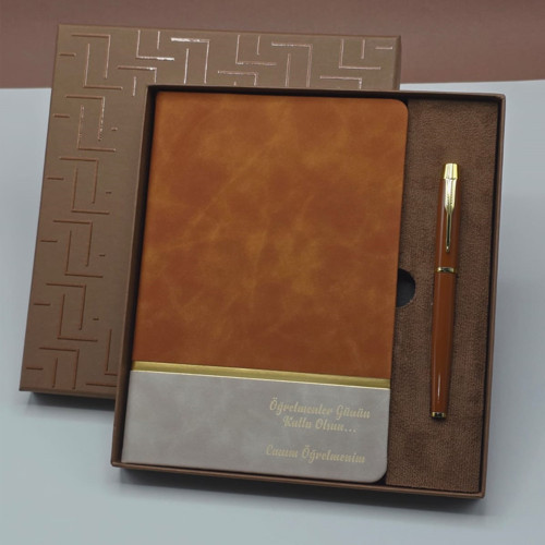 ETT Öğretmene Lüks Hediye Seti - Deri Defter ve Metal Kalem