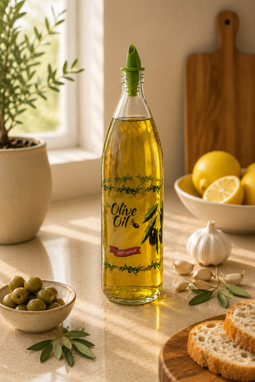 Cam Zeytinyağı Şişesi Yağdanlık – Kontrollü Akıtıcı Başlıklı 1 Litre