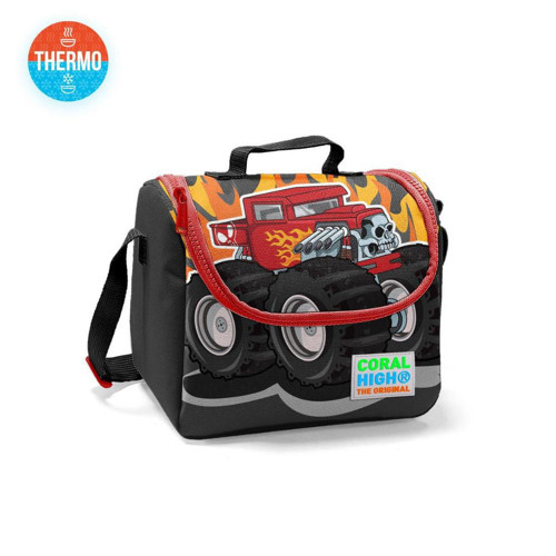 Kids Koyu Gri Siyah Monster Truck Desenli Thermo Beslenme Çantası 22727