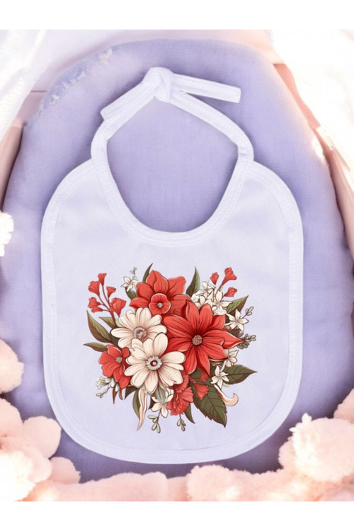 Çiçek Demeti Baskılı 2 Adet Bebek Mama Önlüğü