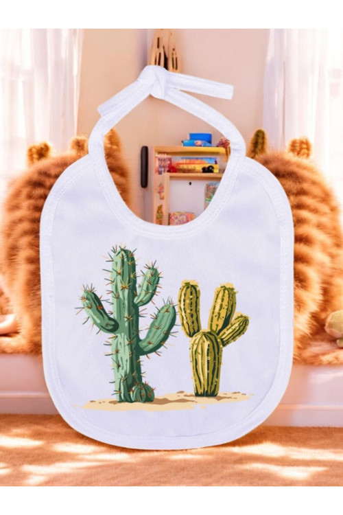 Kaktüsler Baskılı 2 Adet Bebek Mama Önlüğü