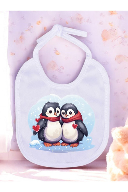 Penguenler Baskılı 2 Adet Bebek Mama Önlüğü