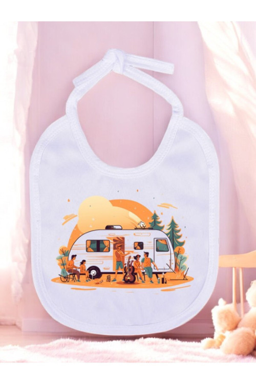 Turuncu Karavan Baskılı 2 Adet Bebek Mama Önlüğü