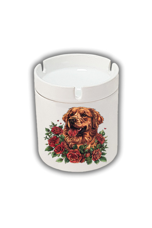 Güller İçinde Köpek Baskılı Küllük Kül Tablası