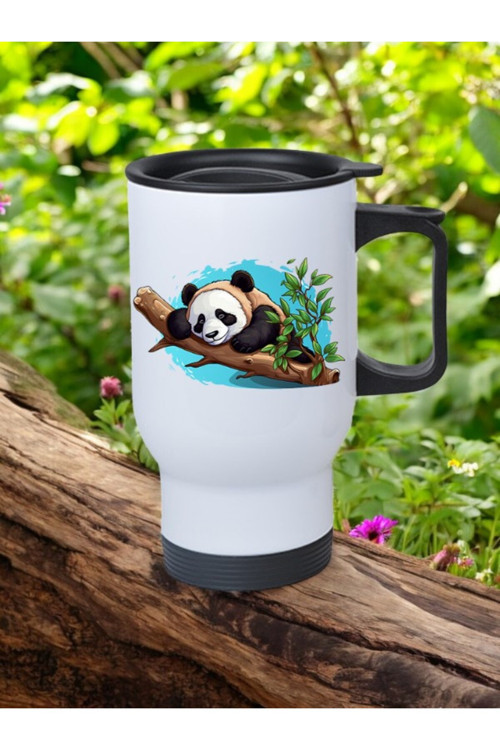 Daldaki Panda Baskılı Kulplu Çelik Bardak Termos 450 ml