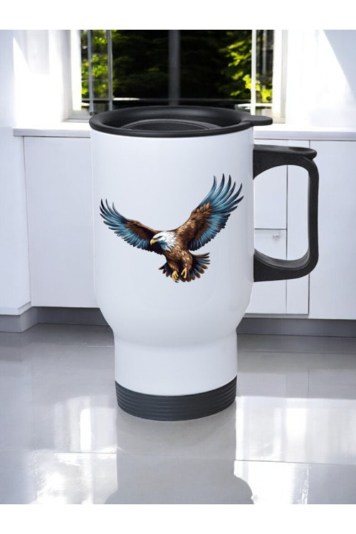 Kartal Temalı Kulplu Çelik Bardak Termos 450 ml