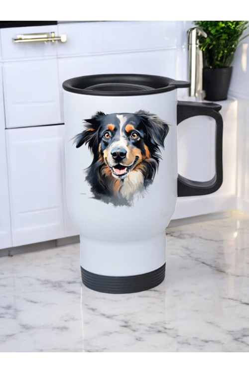 Gülen Köpek Baskılı Kulplu Çelik Bardak Termos 450 ml