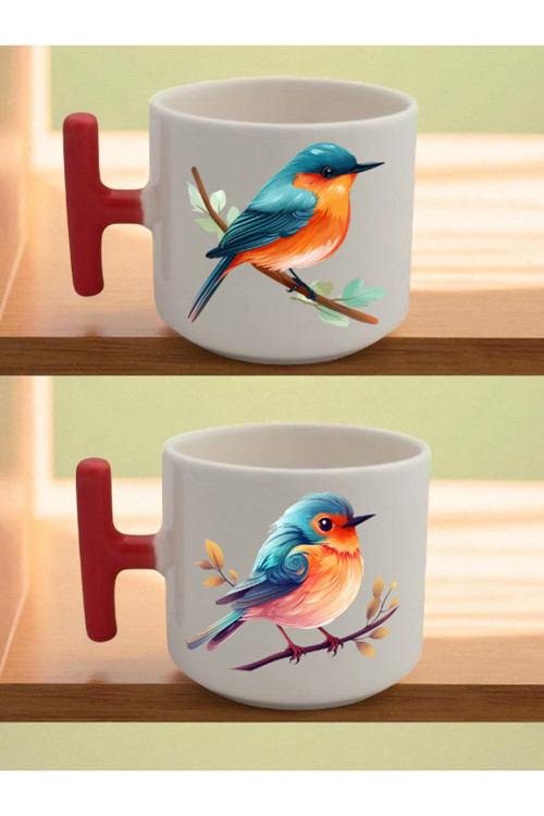 Sevimli Kuş Baskılı Latte Bardağı - Bebek Hediyelikleri, Yeni Yıl Hediyeleri, Arkadaşa Hediye