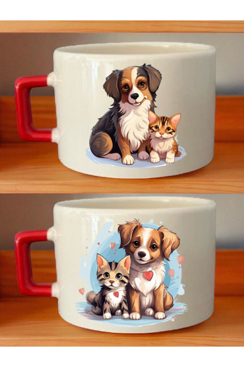 Köpek Kedi Baskılı Kahve Fincanı - Anneye Doğum Günü Hediyesi, Anneanneye Doğum Günü Hediyesi