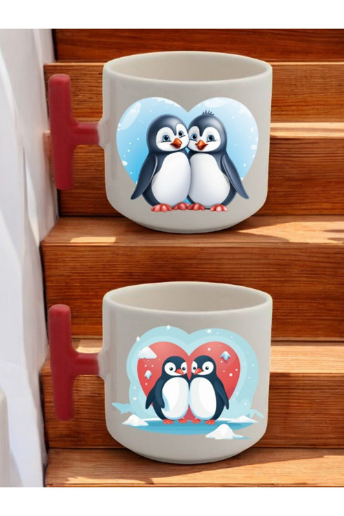 Penguenler 2'li Latte Bardağı - Doğum Günü Hediyesi, Sevgiliye Hediye, Anneye Hediye, Babaya Hediye