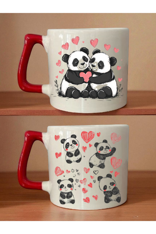Kalp ve Panda Baskılı Kupa - Erkek Hediye, Sevgiliye Doğum Günü Hediyeleri