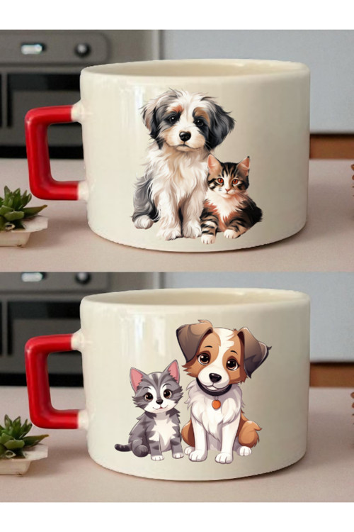Kedi Köpek 2'li Kahve Fincanı - Eşe Doğum Günü Hediyesi Fikirleri, Geçmiş Olsun Hediyesi