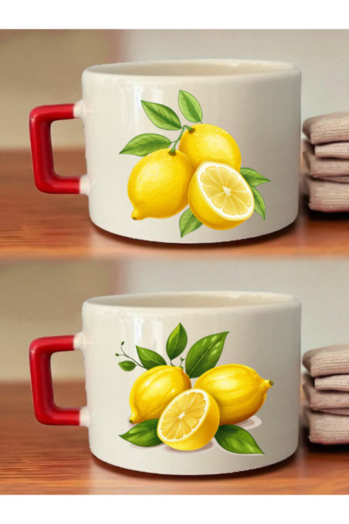 Limonlar 2'li Kahve Fincanı - Hediye Kutusu Hazırlama Ürünü, Kocaya Hediye, Resimli Hediyeler