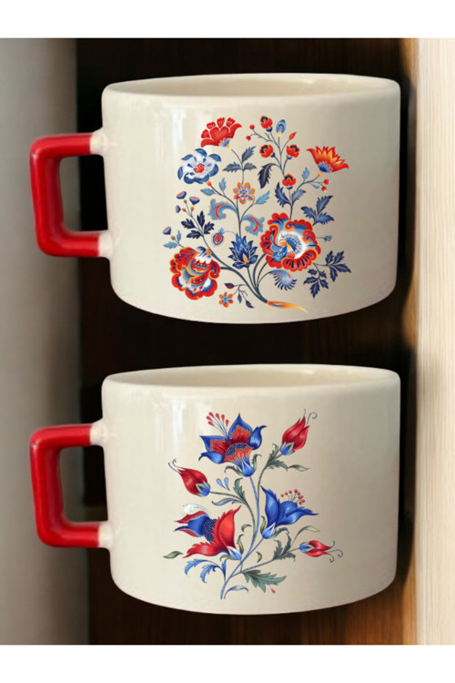 Desenli Görseli 2'li Kupa Bardak - Seramik Mug, Seramik Kupa Tasarım, Seramik Kupa Modelleri