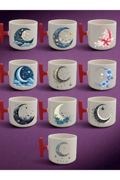 Ay Baskılı 10'lu Latte Kupası Latte Bardağı - Kahve Bardağı, Kupa Bardak, Hediyelik Kupa