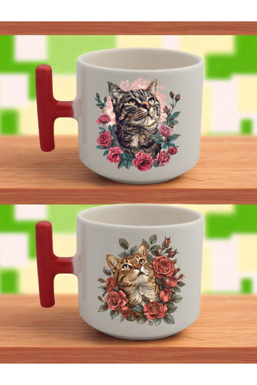 Kedi Teması Baskılı Latte Bardağı - Sevgililer Günü Hediyesi, Doğum Günü Hediyeleri