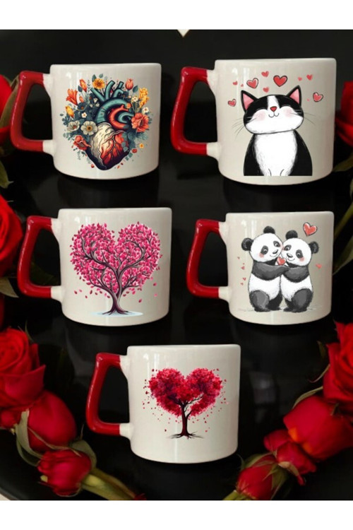 Kalpler ve Aşk Temalı 5'li Bardak Hediyelik Eşya