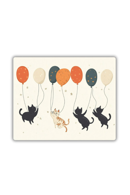 Uçan Balonlu Kediler Baskılı Mouse Pad 18x22 cm