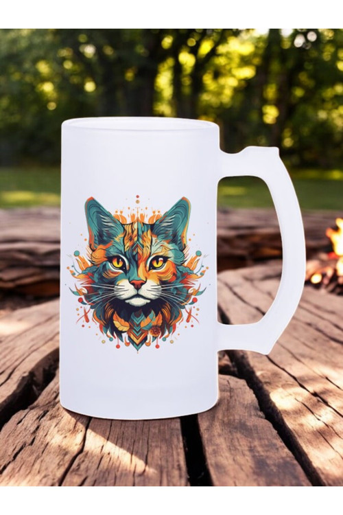 Alevli Kedi Baskılı Buzlu Bira Bardağı