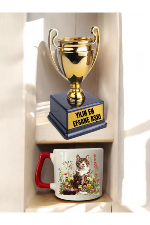 Çiçekler İçinde Kedi 250 ml Kupa ve Erkeğe Hediye - Erkek Arkadaşa Doğum Günü Hediyesi