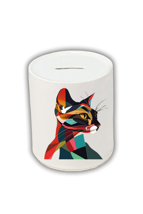 Modern Kedi Baskılı Kumbara - Seramik Para Biriktirme Kumbarası