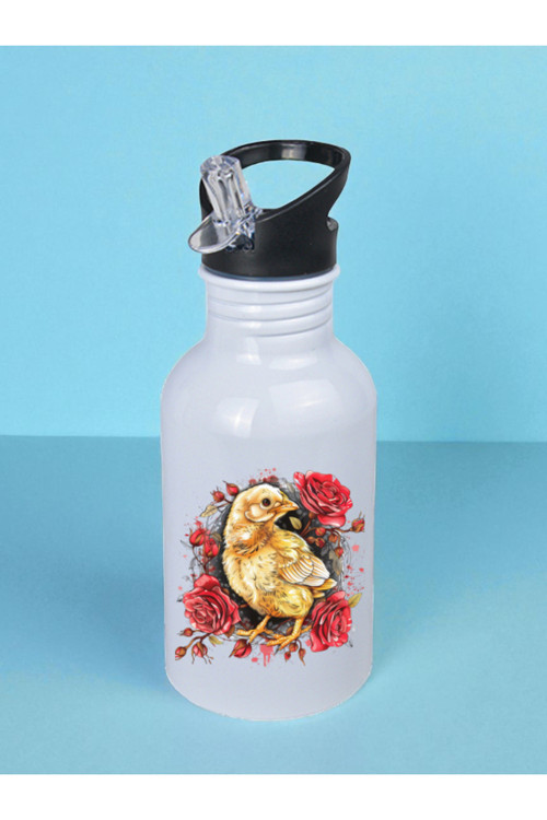 Güllü Civciv Baskılı Matara Suluk 600 ml - Sporcu Suluğu, Büyük Suluk, Spor Matara, Sporcu Sulukları