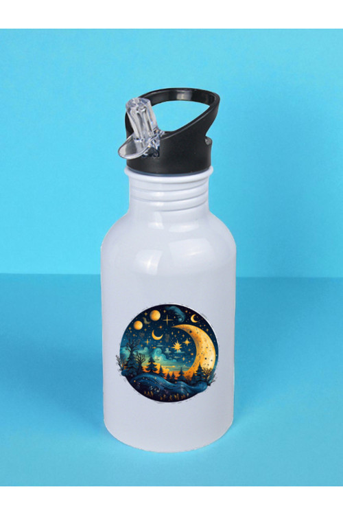Ay Yıldızlar Baskılı Matara Suluk 600 ml - Sporcu Suluğu, Büyük Suluk, Spor Matara, Sporcu Sulukları