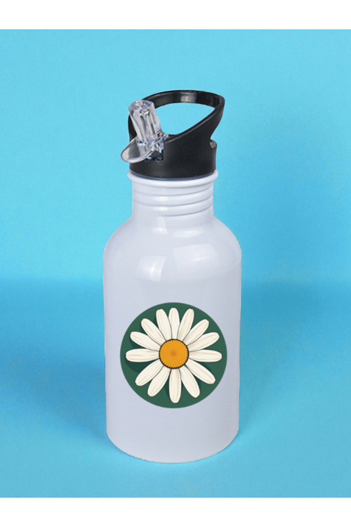 Papatyalı Baskılı Matara Suluk 600 ml - Sporcu Suluğu, Büyük Suluk, Spor Matara, Sporcu Sulukları