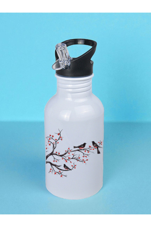 Kuşlar Baskılı Matara Suluk 600 ml - Sporcu Suluğu, Büyük Suluk, Spor Matara, Sporcu Sulukları