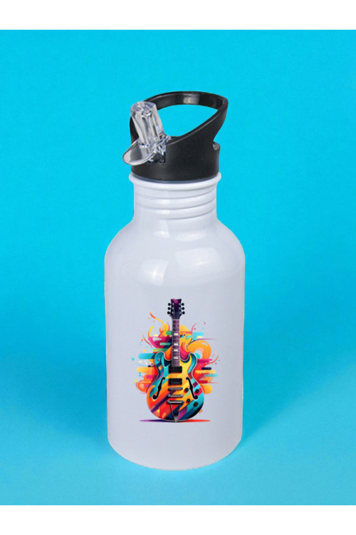Gitar Baskılı Matara Suluk 600 ml - Sporcu Suluğu, Büyük Suluk, Spor Matara, Sporcu Sulukları