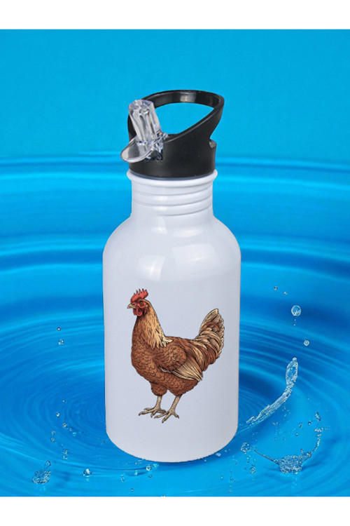 Tavuk Baskılı Matara Suluk 600 ml - Kız Çocuk Suluk, Kız Sulukları