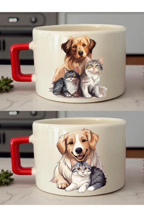 Kedi Köpekli 2'li Kahve Fincanı - Eşe Doğum Günü Hediyesi Fikirleri, Geçmiş Olsun Hediyesi
