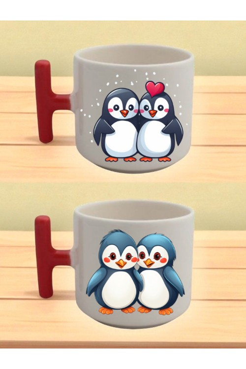 Penguen Baskılı Latte Bardağı - Kadına Hediye, Erkek Çocuğa Hediye