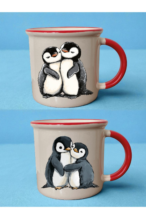 Penguenler Ağzı Kırmızı Kupa - Yıldönümü Hediye, Babaya Doğum Günü Hediyesi