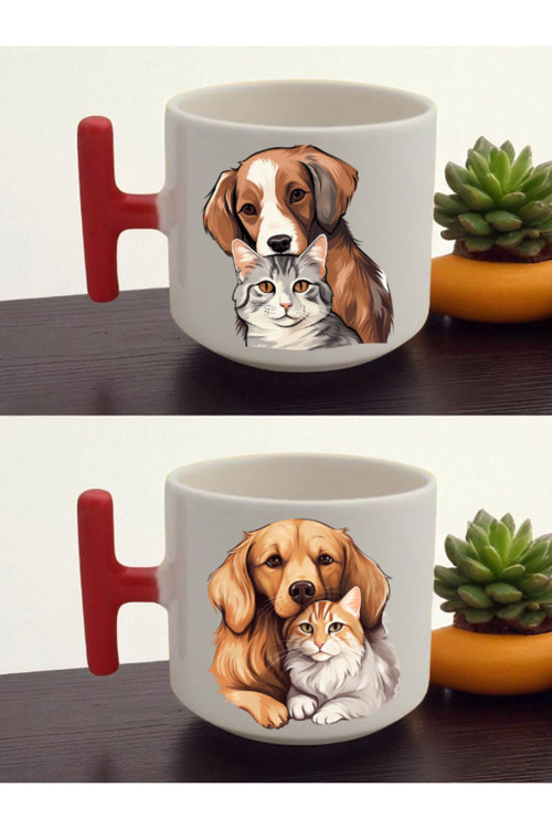 Kedi ve Köpek 2'li Latte Bardağı - Yakın Arkadaşa Doğum Günü Hediyesi, Sıradışı Doğum Günü Hediyeler