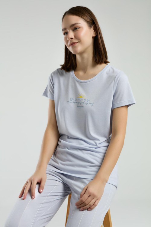 Kadın Bisiklet Yaka Kısa Kol Pijama Takım