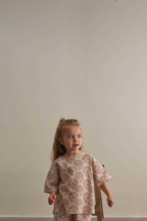 Bej Boho Bloom Serisi Waffle T-shirt