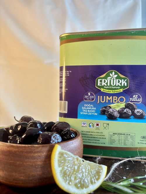 Jumbo (291-320) 2,5 Kg Teneke Ambalaj Taş Baskı Az Tuzlu Siyah Zeytin